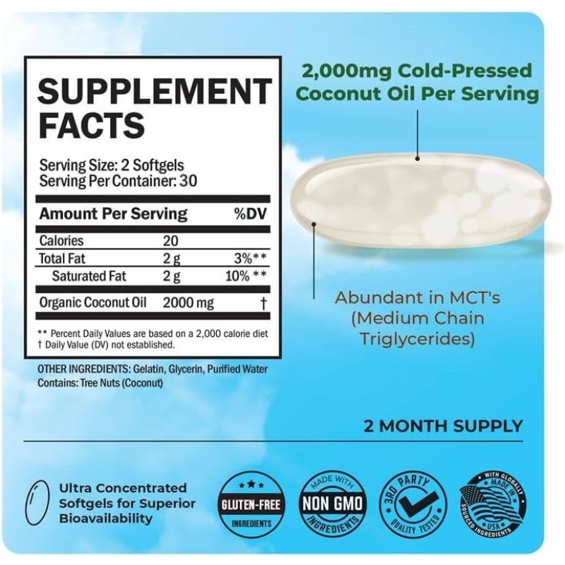 Coconut oil capsules 2000mg, r - Mct Oil Coconut avaliação e preço