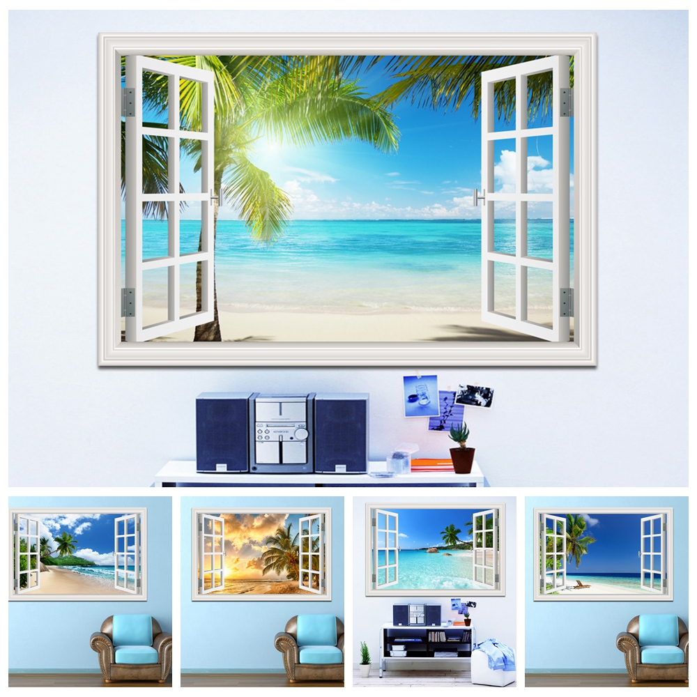 3D Beach Window View Wall Stic - Mct Oil Coconut avaliação e preço