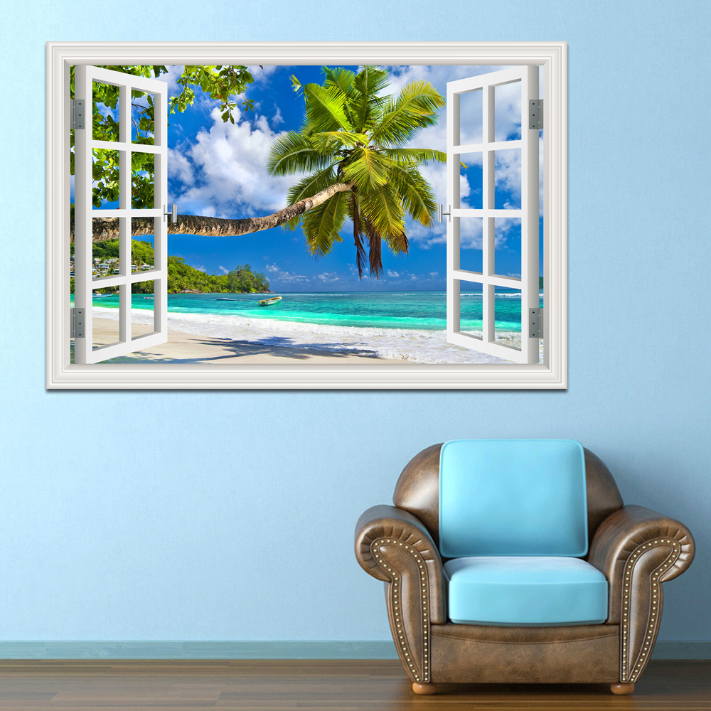 3D Beach Window View Wall Stic - Mct Oil Coconut avaliação e preço