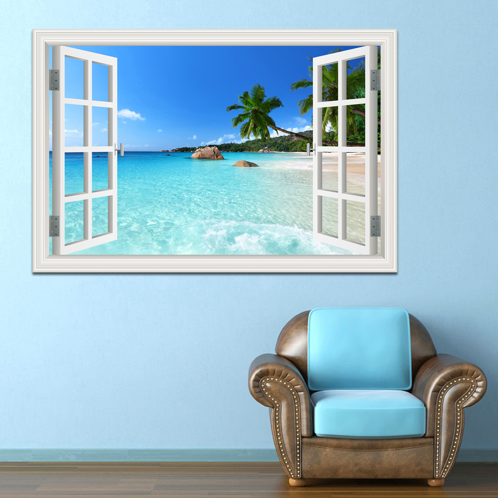 3D Beach Window View Wall Stic - Mct Oil Coconut avaliação e preço
