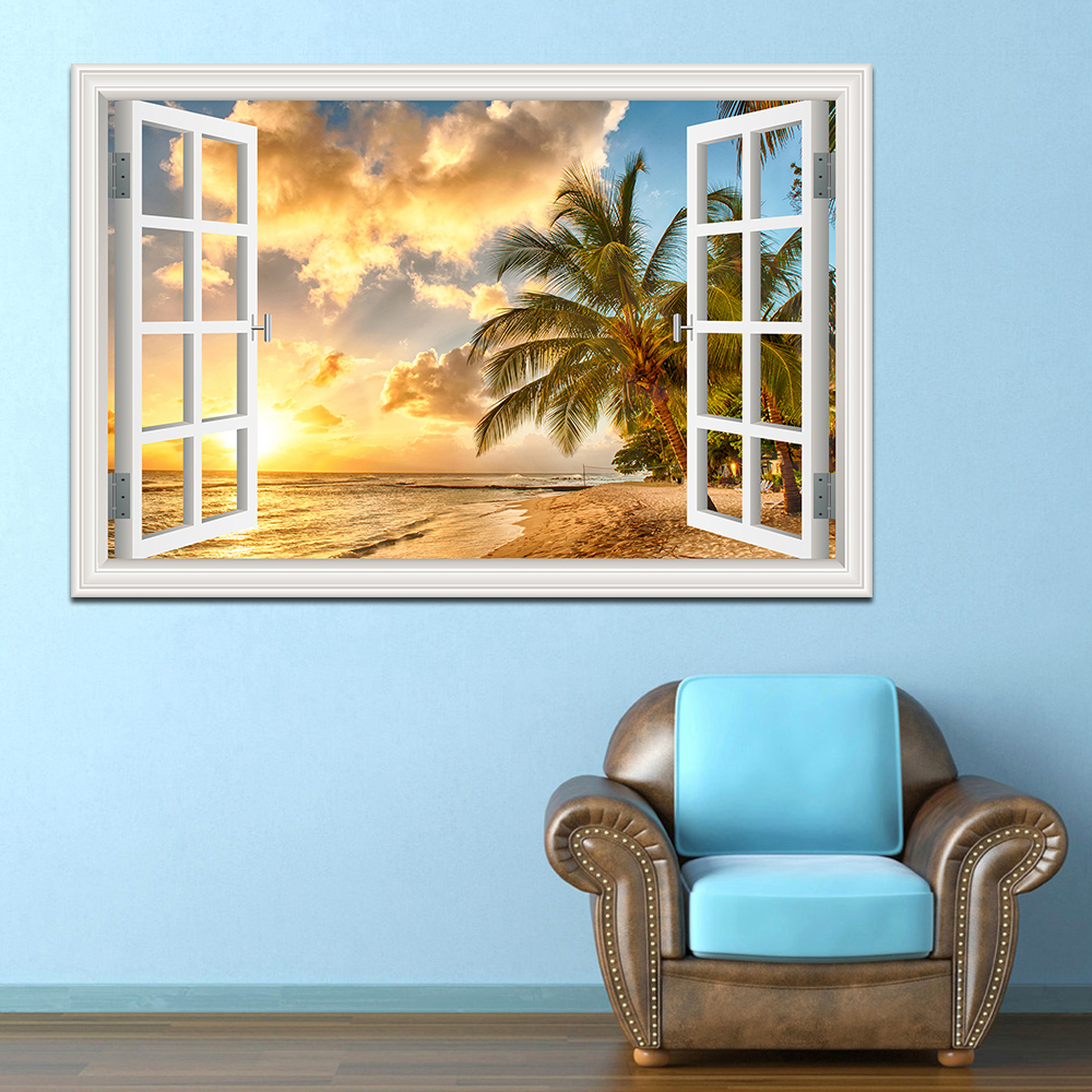 3D Beach Window View Wall Stic - Mct Oil Coconut avaliação e preço